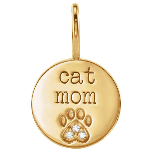 14k Yellow Gold Cat Mom Paw Print Pendant With Diamond Accents