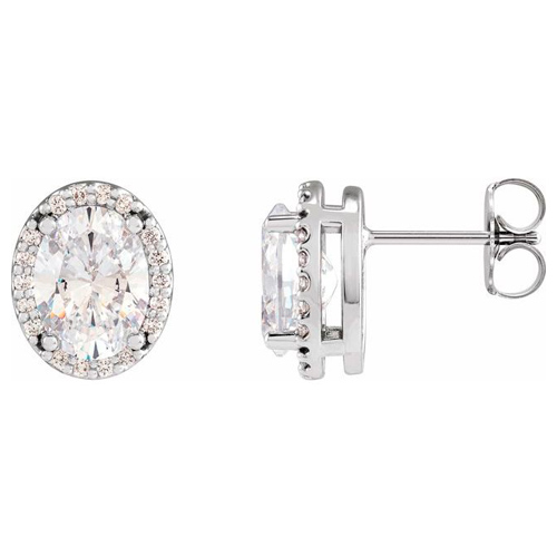 14k White Gold 0.5 ct Oval Diamond Halo Earrings