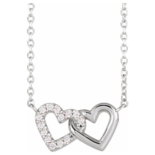 14k White Gold .05 ct tw Diamond Interlocking Hearts Necklace