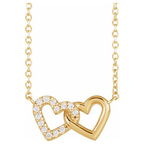 14k Yellow Gold .05 ct tw Diamond Interlocking Hearts Necklace