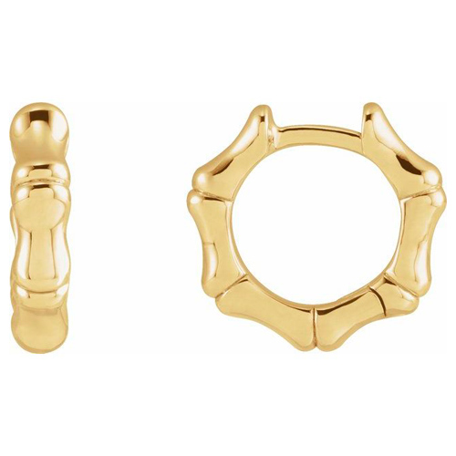 14k Yellow Gold Bamboo Hoop Earrings 1/2in