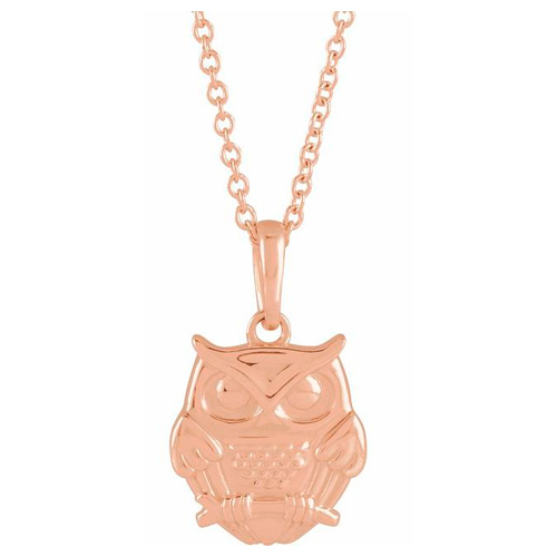 14k Rose Gold Owl Necklace
