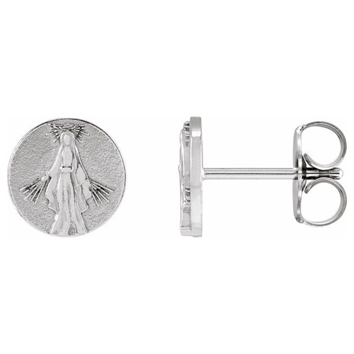 14k White Gold Tiny Miraculous Medal Earrings
