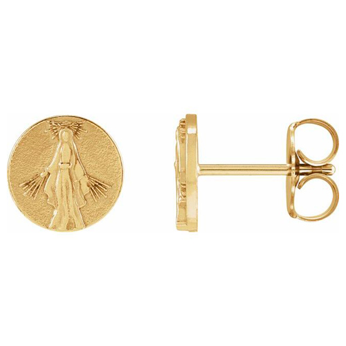 14k Yellow Gold Tiny Miraculous Medal Earrings