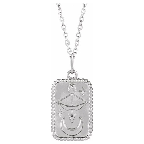 14k White Gold Bow and Arrow with Crescent Necklace