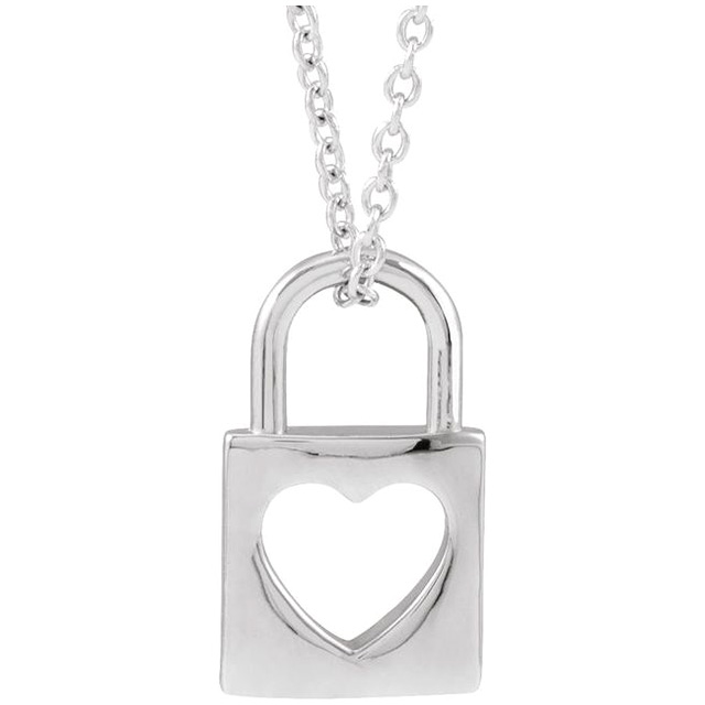 14k White Gold Cutout Heart Lock Necklace