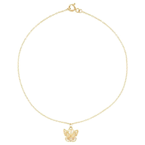 14k Yellow Gold Butterfly Anklet 9in