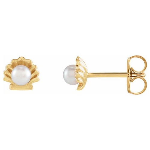14k Yellow White Freshwater Cultured Seed Pearl Shell Earrings 