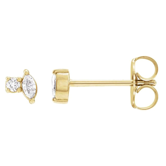 14k Yellow Gold 0.08 ct tw Marquise and Round Diamond Two-Stone Stud Earrings