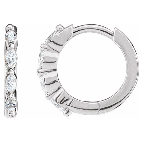 14k White Gold 1/6 ct tw Marquise-cut Diamond Hoop Earrings 