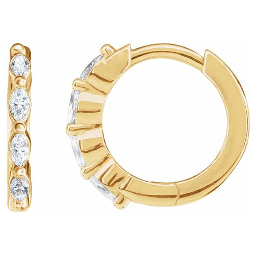 14k Yellow Gold 1/6 ct tw Marquise-cut Diamond Hoop Earrings 