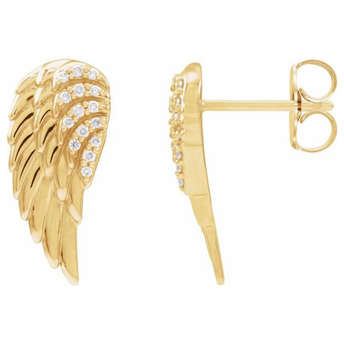 14k Yellow Gold .07 ct tw Diamond Angel Wing Earrings