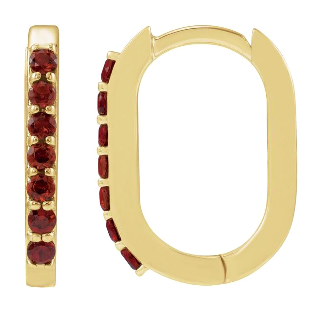 14k Yellow Gold Mozambique Garnet Hoop Earrings 14mm