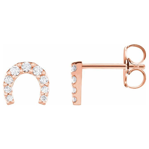 14k Rose Gold 1/6 ct tw Diamond Horseshoe Earrings