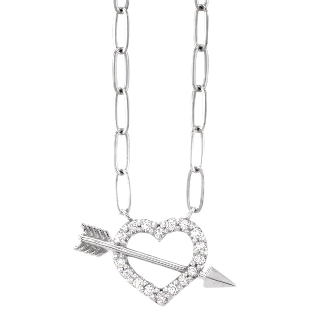 14k White Gold 1/8 ct tw Diamond Heart and Arrow Necklace