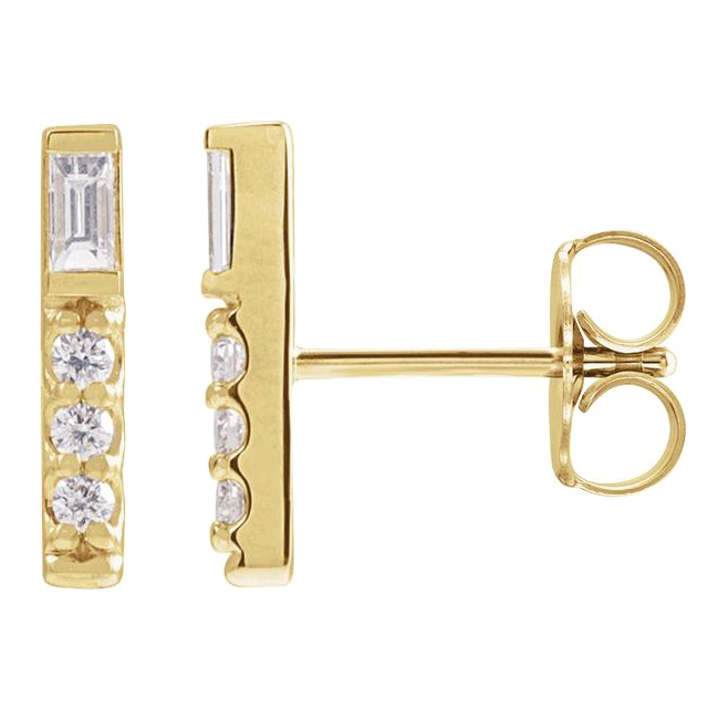14k Yellow Gold 0.20 ct tw Baguette and Round Diamond Bar Earrings