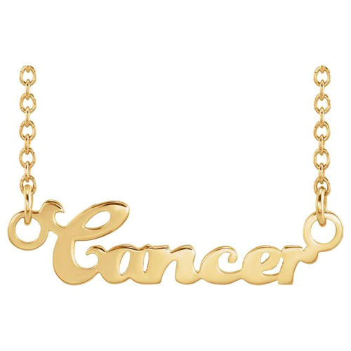 14k Yellow Gold Cancer Nameplate Zodiac Necklace