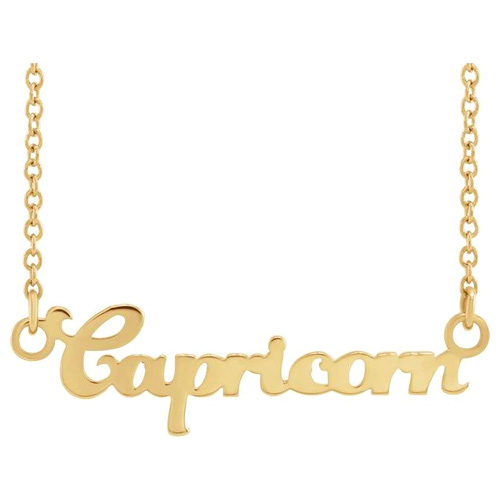 14k Yellow Gold Capricorn Nameplate Zodiac Necklace