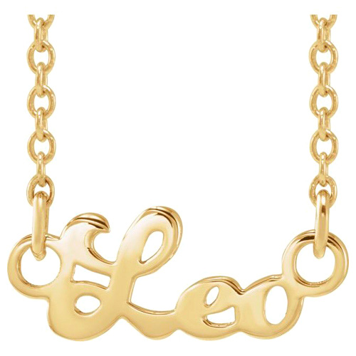 14k Yellow Gold Leo Nameplate Zodiac Necklace
