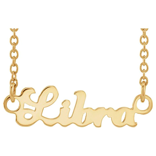 14k Yellow Gold Libra Nameplate Zodiac Necklace