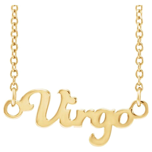 14k Yellow Gold Virgo Nameplate Zodiac Necklace