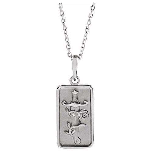 14k White Gold Dagger and Rose Necklace