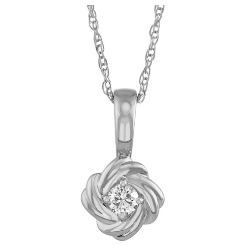 14k White Gold 1/6 ct Diamond Solitaire Love Knot Necklace