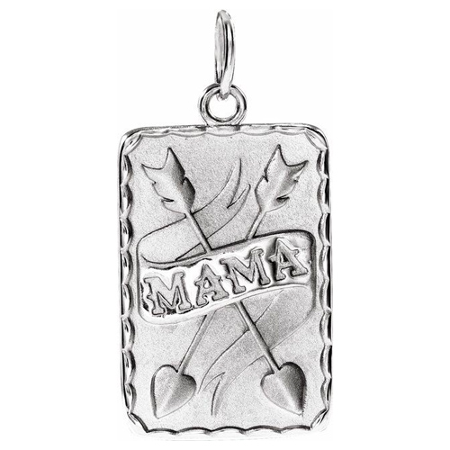 14k White Gold Mama With Crossed Arrows Pendant