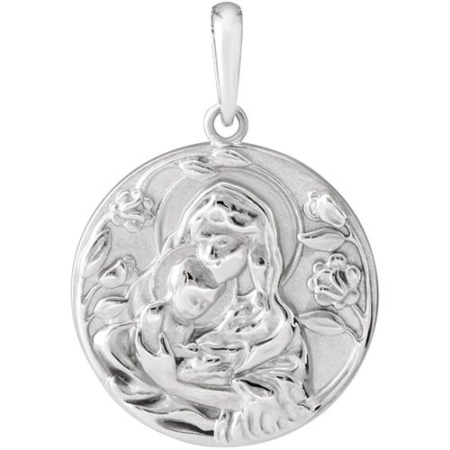 14k White Gold Madonna and Child Pendant