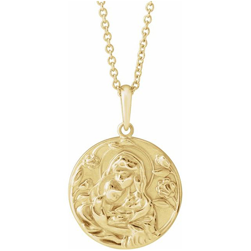 14k Yellow Gold Madonna and Child Necklace