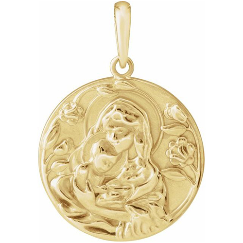 14k Yellow Gold Madonna and Child Pendant