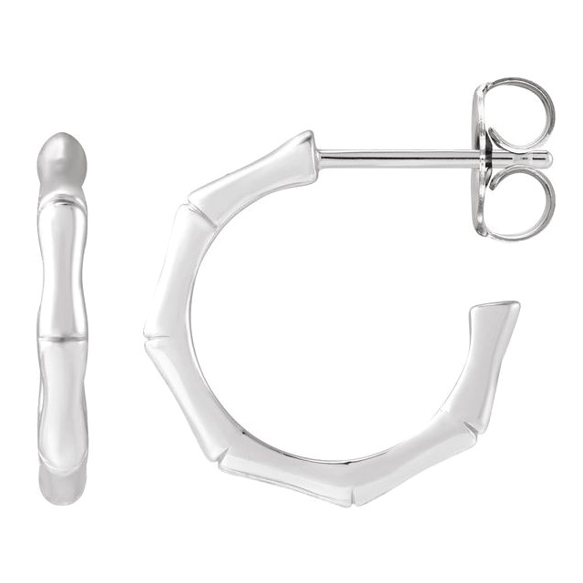 14k White Gold Open Bamboo Hoop Earrings 5/8in