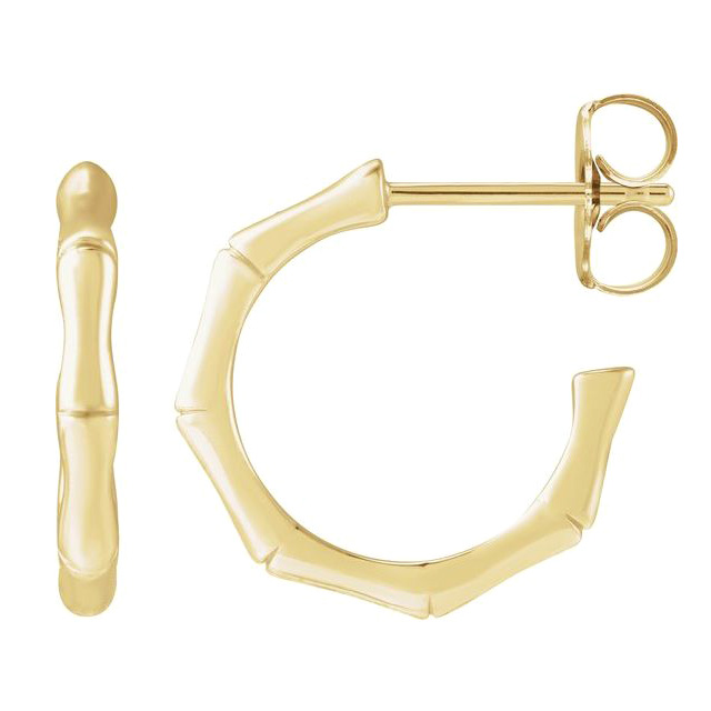 14k Yellow Gold Open Bamboo Hoop Earrings 5/8in