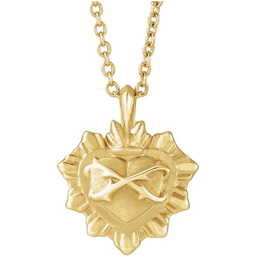 14k Yellow Gold Petite Sacred Heart Necklace