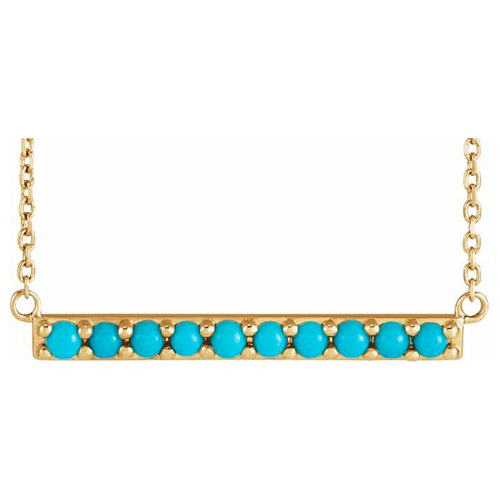 14k Yellow Gold Cabochon Turquoise Bar Necklace 