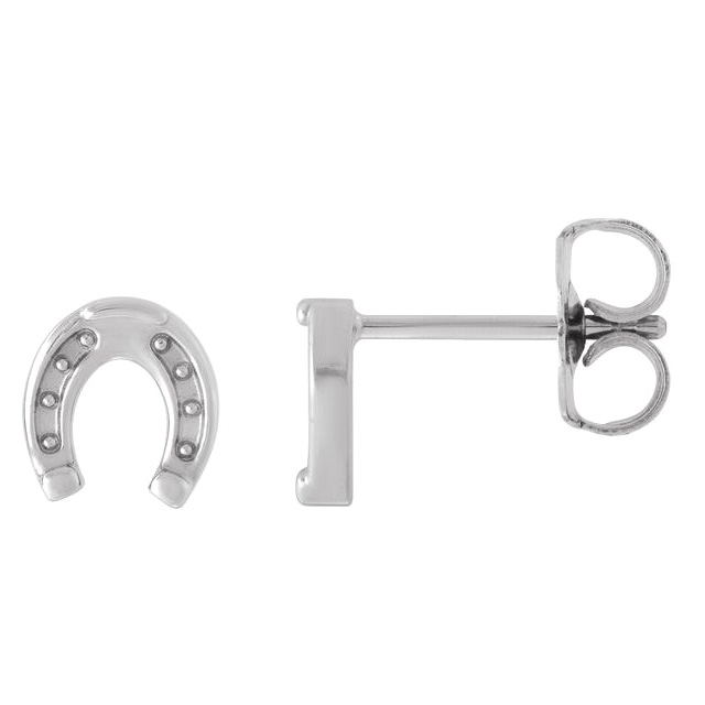 14k White Gold Horseshoe Earrings with Nail Accents