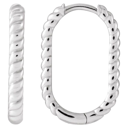 14k White Gold Long Oval Rope Hoop Earrings 3/4in