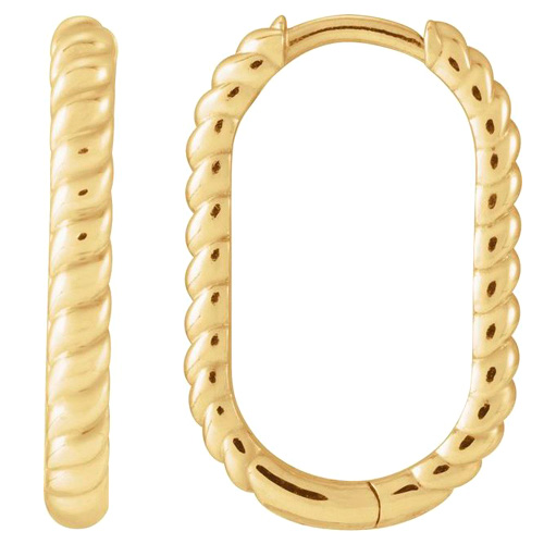 14k Yellow Gold Long Oval Rope Hoop Earrings 3/4in