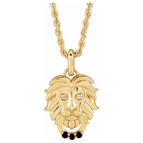 14k Yellow Gold Black Spinel and Diamond Lion Head Necklace