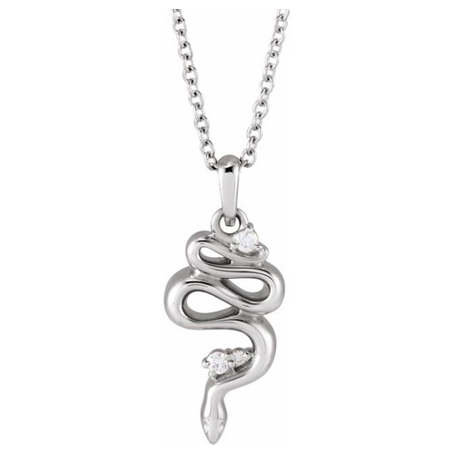 14k White Gold Snake Necklace With Diamond Accents
