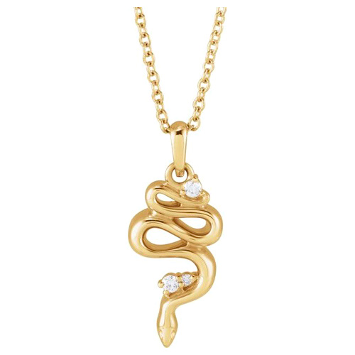 14k Yellow Gold Snake Necklace With Diamond Accents