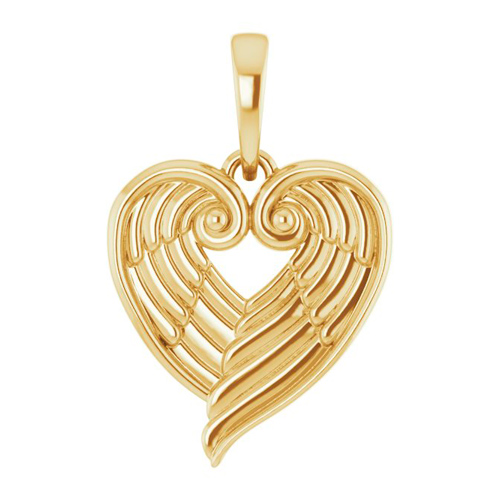 14k Yellow Gold Angel Wing Heart Pendant