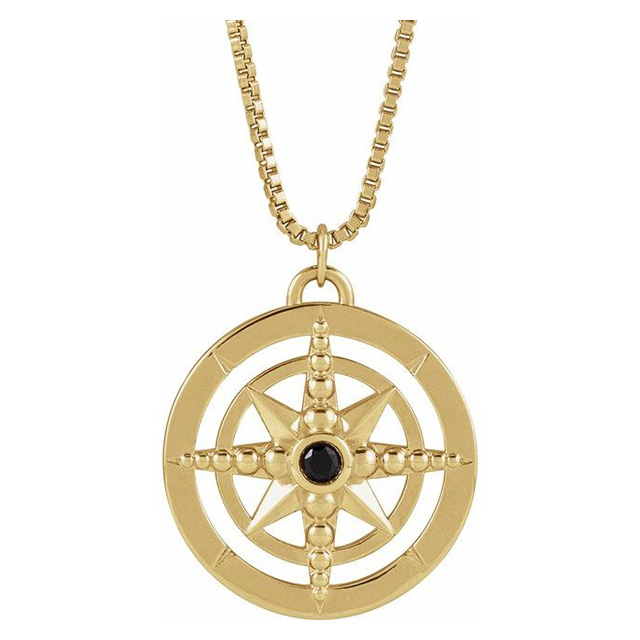 14k Yellow Gold Onyx Compass Necklace