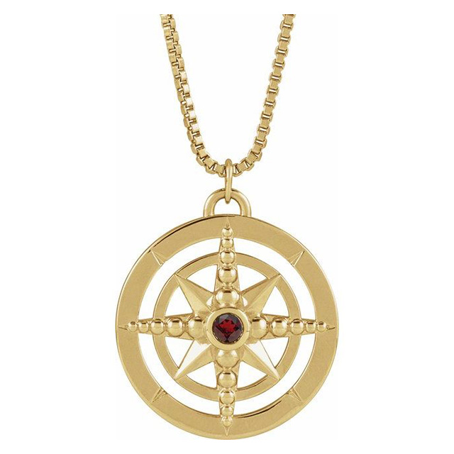 14k Yellow Gold Garnet Compass Necklace