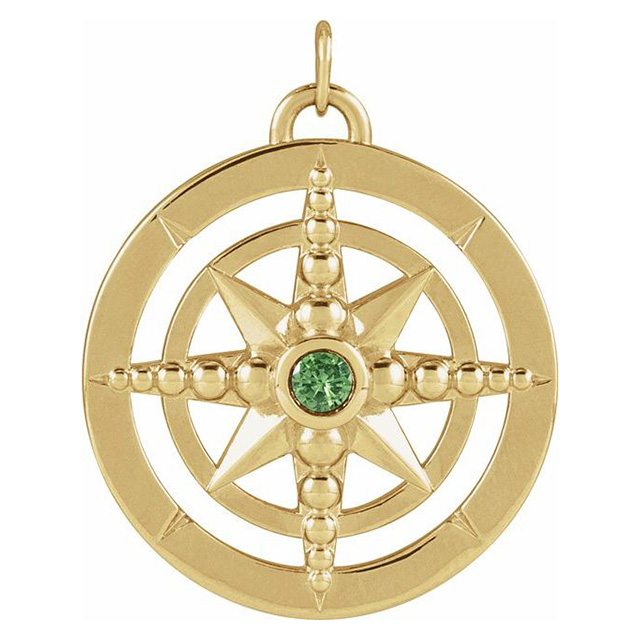 14k Yellow Gold Tsavorite Garnet Compass Pendant
