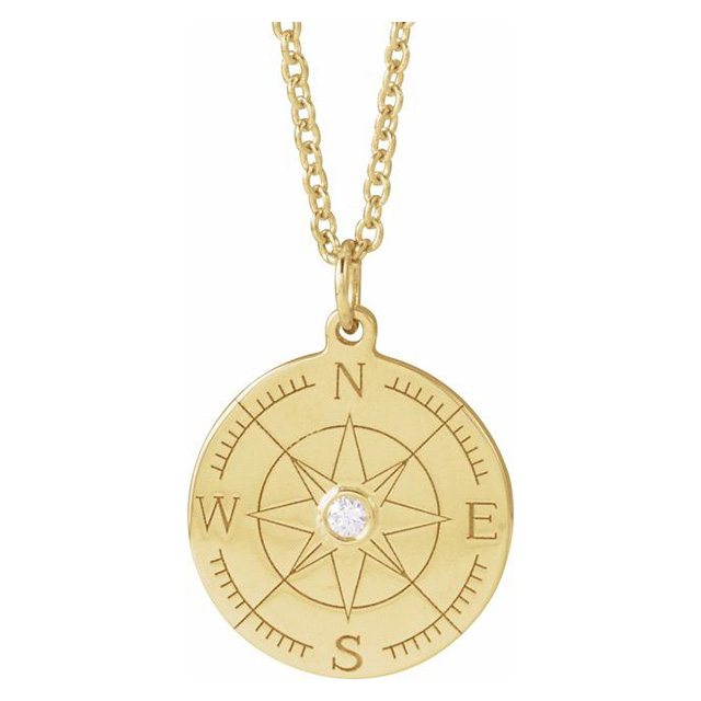 14k Yellow Gold .015 ct Diamond Compass Necklace