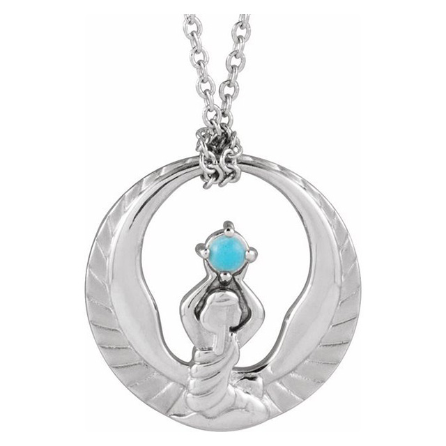 14k White Gold Turquoise Phoenix Symbol Necklace