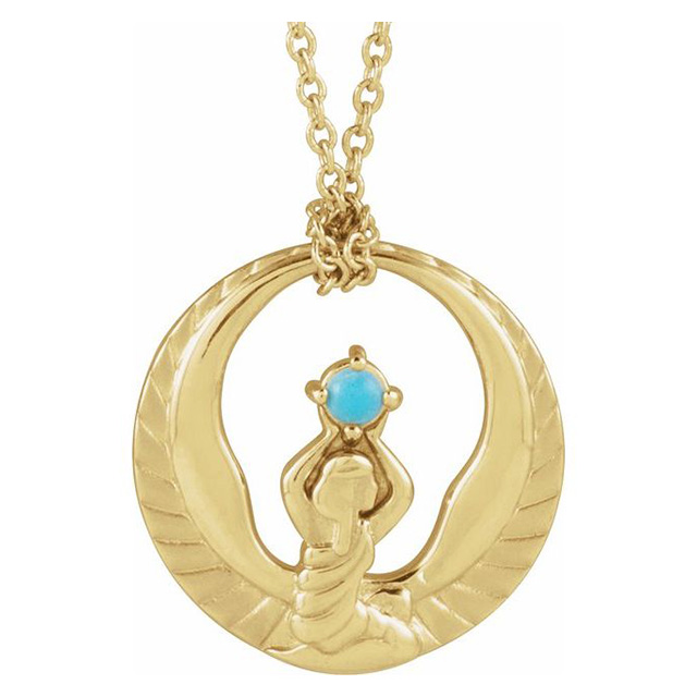 14k Yellow Gold Turquoise Phoenix Symbol Necklace