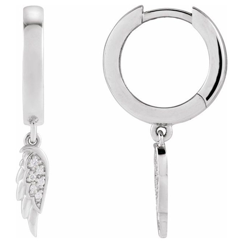 14k White Gold .03 ct tw Diamond Angel Wing Hoop Earrings
