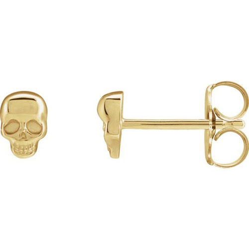 14k Yellow Gold Skull Stud Earrings